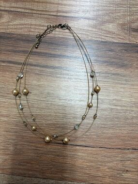 Delicate Gold-Tone Multi-Strand Beaded Necklace